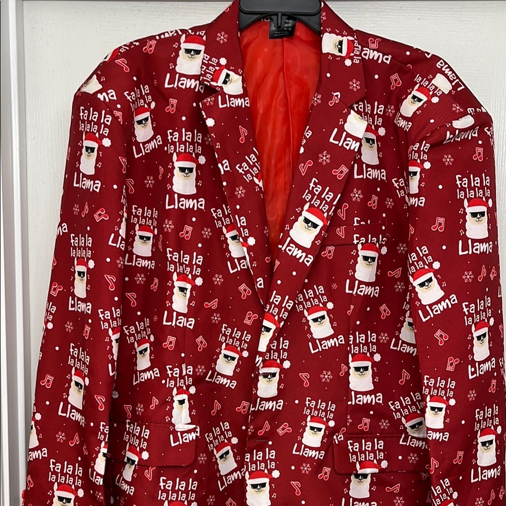 Festive Red Llama Print Blazer